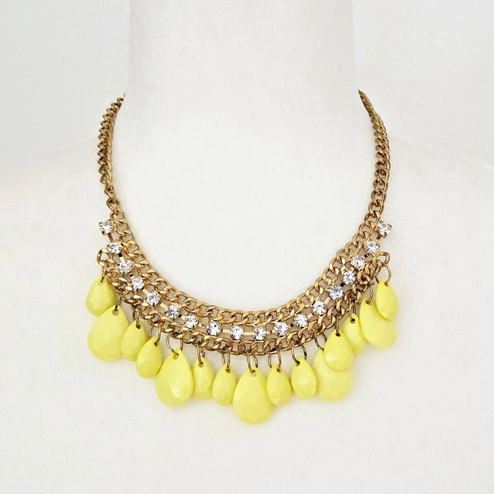 Statement Necklace Goldtone Rhinestone Beaded Retro Cocktail Midcentury Classic